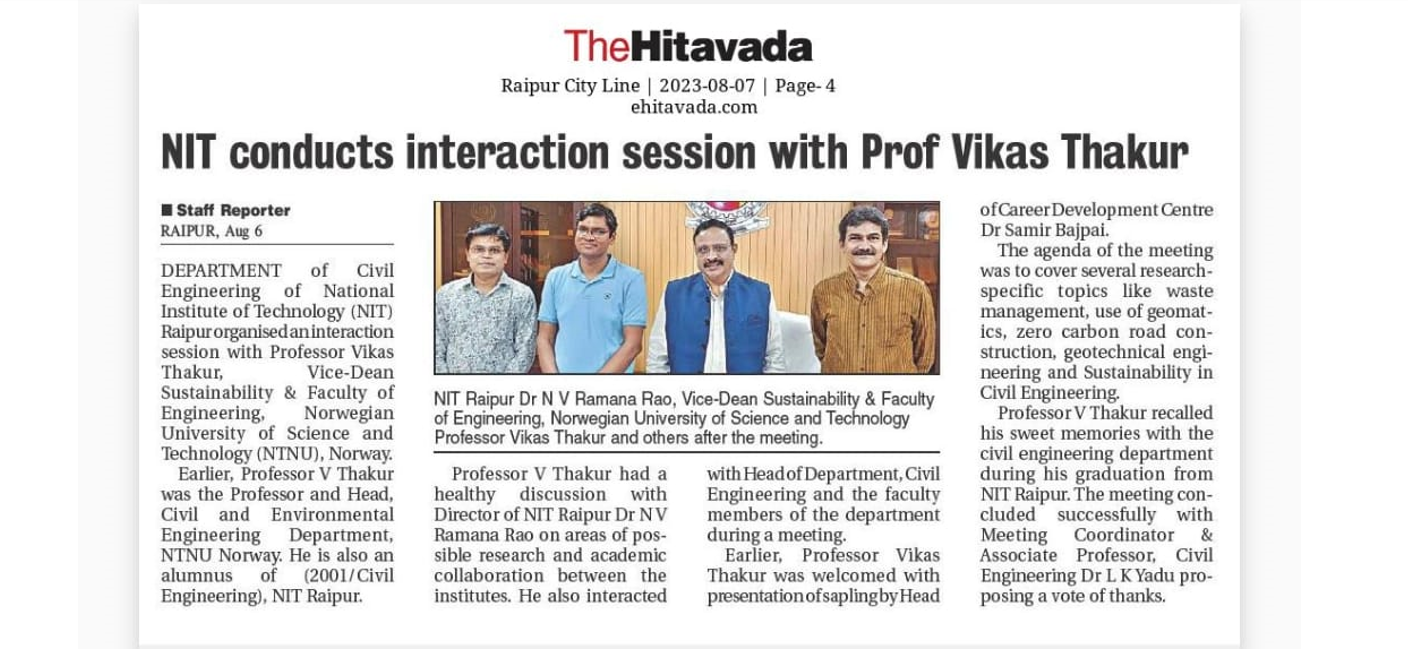 Interaction session with Prof. Vikas Thakur, Vice-Dean (Sustainability) from NTNU Norway