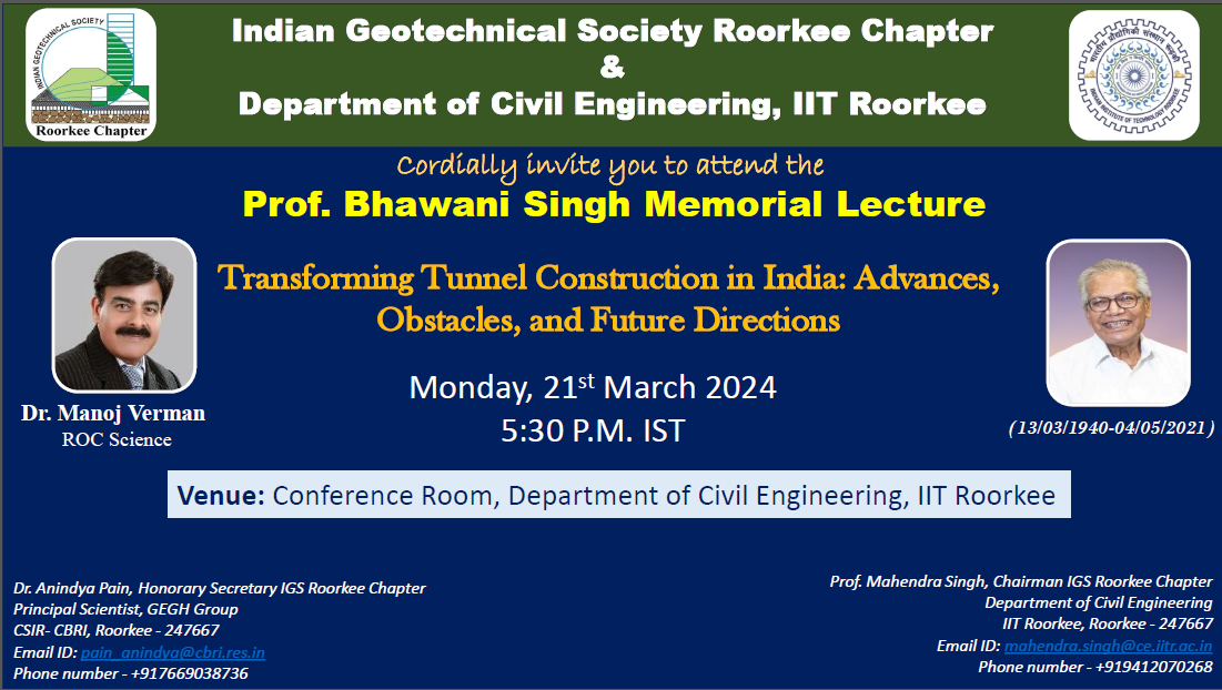 Prof. Bhawani Singh memorial lecture on 21st March 2024 at IIT Roorkee